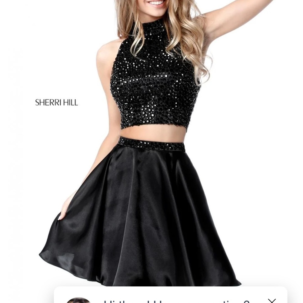 Sherri Hill Black Sequin Crop Top and Skirt Set